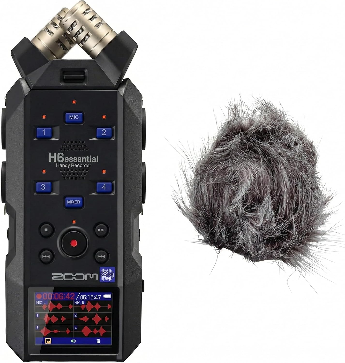 Zoom H6essential 6-Track 32-Bit Float Portable Audio Recorder Bundle with WSH-4E Hairy Windscreen (H6essential + Windscreen)