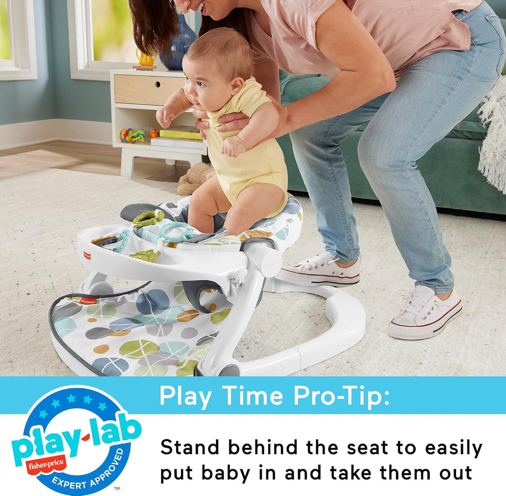 Fisher-Price Portable Baby Chair Sit-Me-Up Floor Seat with Snack Tray, Developmental Toys & Washable Seat Pad, Cute Sloth (Pack of 2)