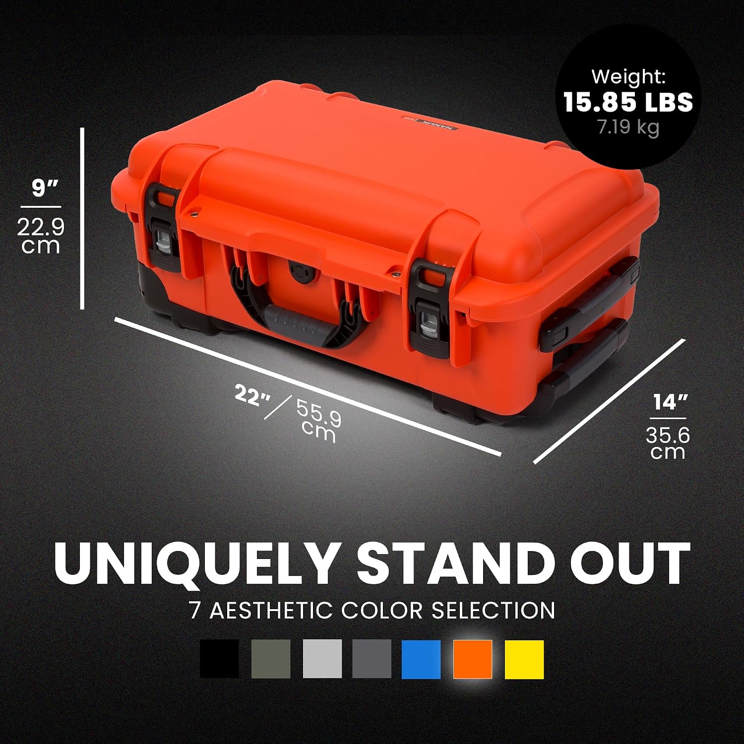 NANUK 935 Hard Case with Padded Divider – Waterproof Equipment Case with Wheels, 22' x 14' x 9' – Dustproof and Impact Resistant, Airline Carry-On Approved – Orange