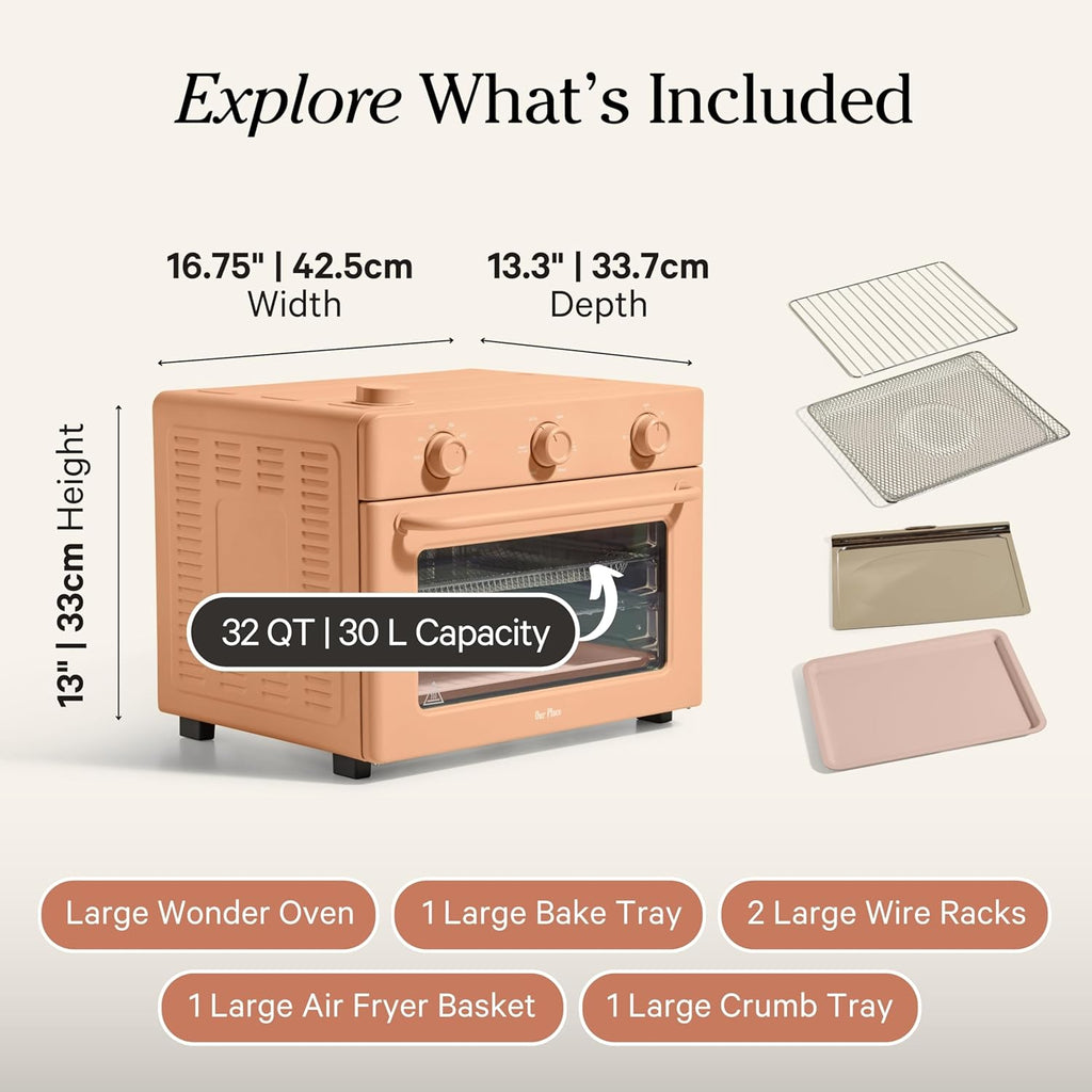 Our Place Large Wonder Oven | 6-in-1 Stainless Steel Air Fryer Toaster Oven Combo with Basket, Rack, Pan & Tray | 3-Rack, 31.7 QT, Large Capacity - Toast, Roast, Bake, Reheat, Broil & Steam | Spice