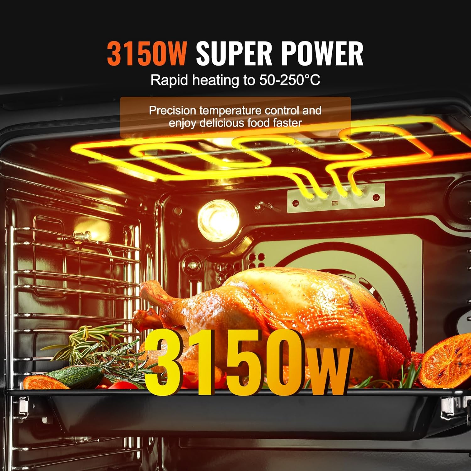 VEVOR Single Wall Oven, 24' Electric Built-in Wall Oven with 16 Cooking Functions, 2.68 Cu.Ft Electric Wall Ovens with Timer, 3150W 76L Large Capacity Ovens with Baking Rack and Tray, for Kitchen