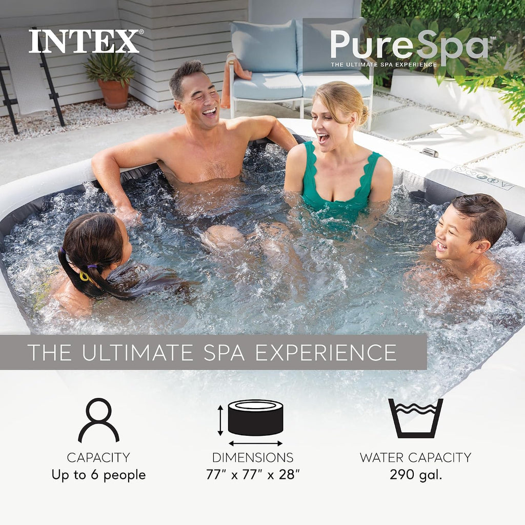 Intex PureSpa Plus Greystone Inflatable Square Outdoor Hot Tub Spa, 94 x 28 Bundled with Type S1 Easy Set Spa Filter Replacement Cartridge, (12 Pack)