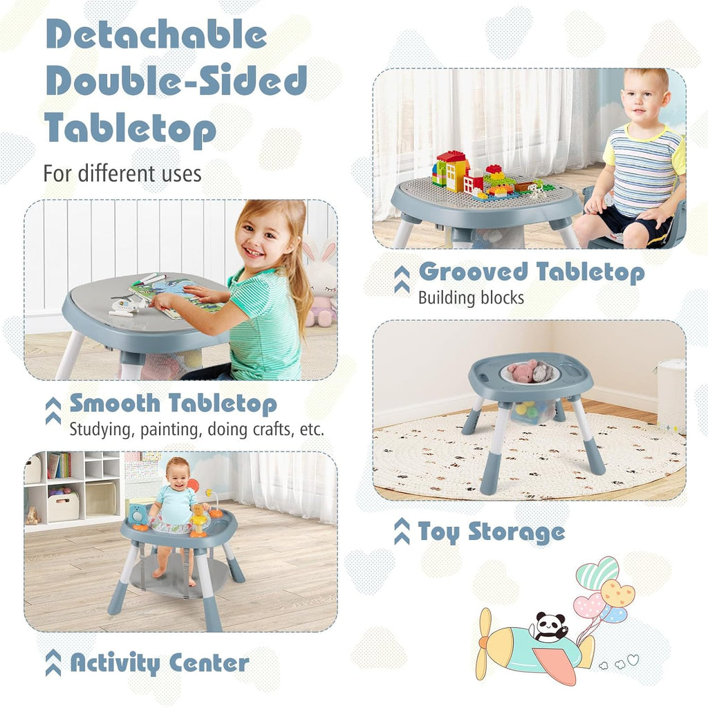 HONEY JOY 16-in-1 Baby High Chair, Convertible Highchair for Babies and Toddlers/Booster Seat/Activity Center with Toys, Building Block Table & Stool, Safety Harness, Removable Cushion & Tray (Blue)