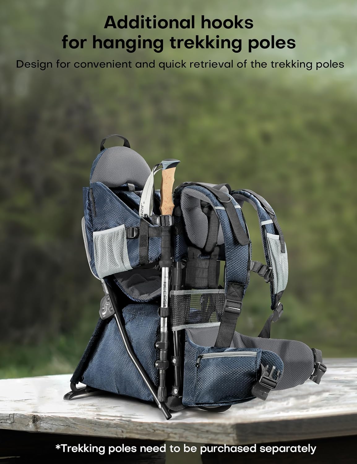besrey Baby Backpack Carrier, Toddler Hiking Backpack with Safety 3-Height Seat, Adjustable Straps&Waist Belt, Foldable Frame Lightweight Large Capacity Child Carrier for Hiking (Blue)