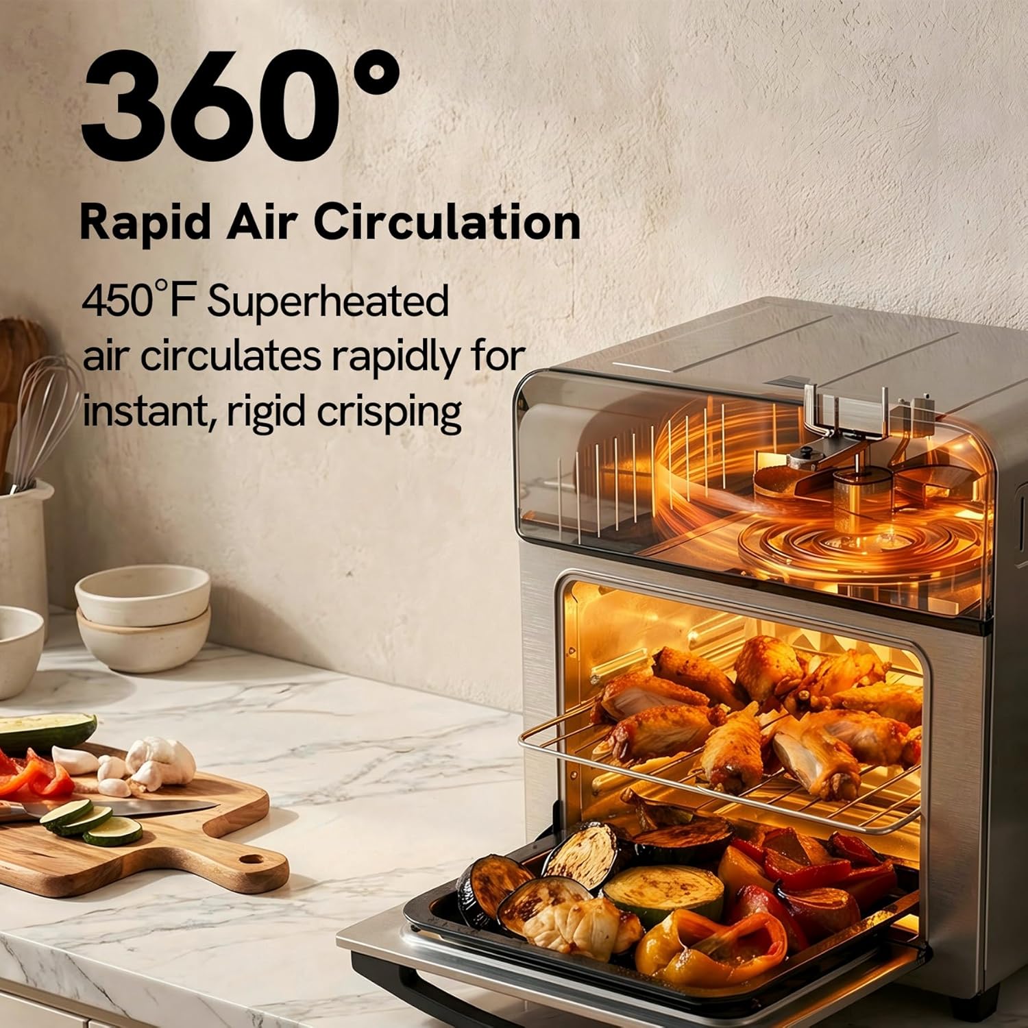 VAL CUCINA 6-in-1 Air Fryer Toaster Oven Combo, Compact 12.7 QT Small Countertop Convection Oven, Fits 9' Pizza & 4 Toast, Hexagon Hybrid Heating, Enamel Baking Pan