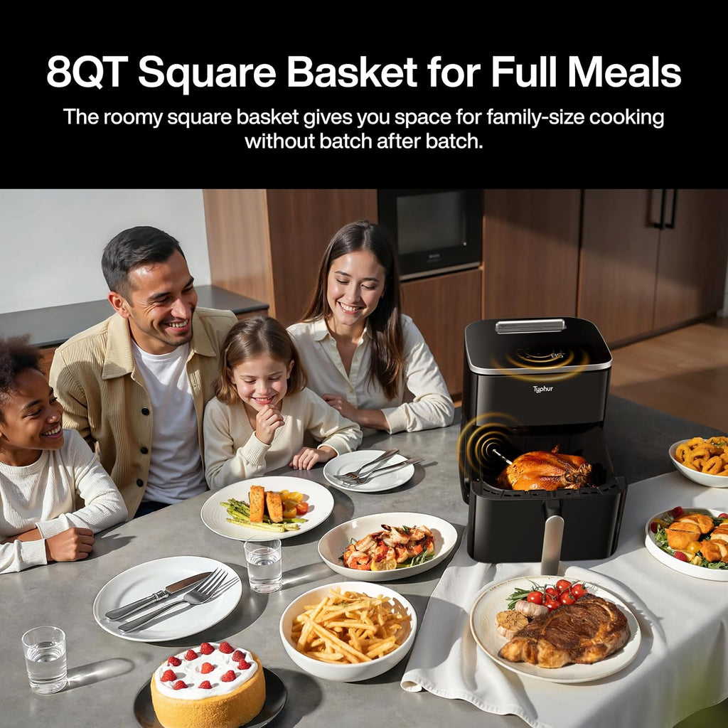 Typhur Sync 8QT AI Smart Air Fryer with Built-in Wireless Meat Thermometer, 9-in-1 XL Non Toxic Ceramic Airfryer, 450°F Max, Cooks 6lb Whole Chicken, Quiet & Dishwasher Safe, 120V
