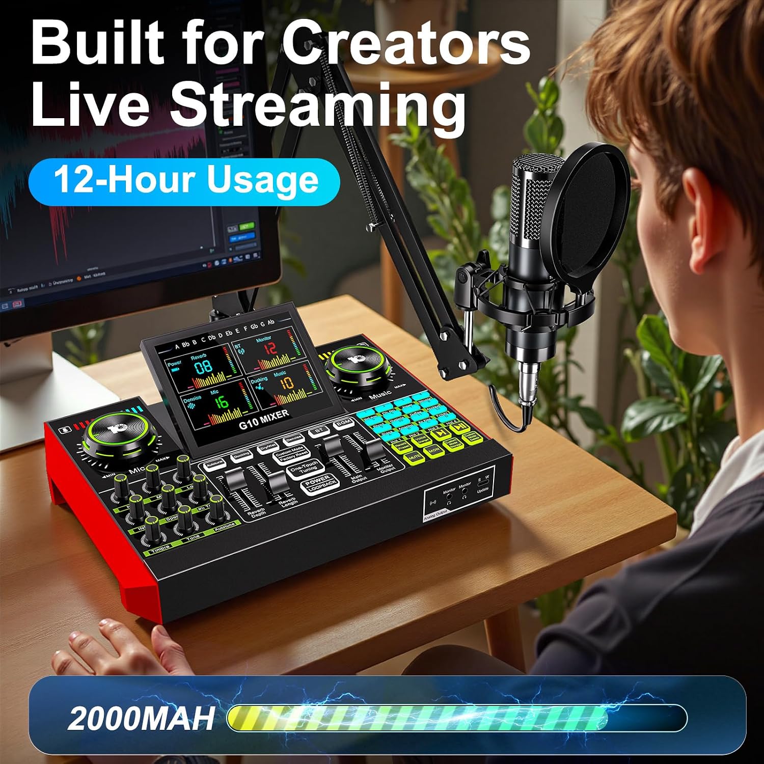 Podcast Equipment Bundle with 3.5mm P15 Condenser Microphone for Pc/Phone Live Streaming Singing Gaming, Podcast Microphone Bundle with Live Sound Board Audio Mixer,Voice Changer, Denoise,DJ Sets