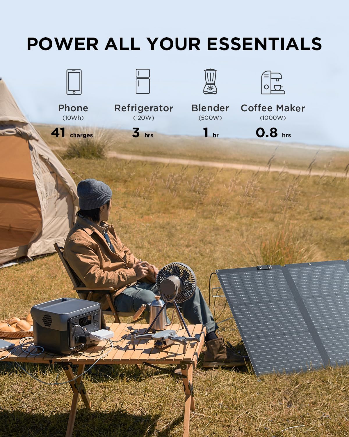 EF ECOFLOW River 2 Max Solar Generator 512Wh Long-Life LiFePO4 Portable Power Station& 160W Solar Panel for Home Backup Power, Camping & RVs 100% Charged in 60m with 3000+ Cycles & Up to 1000W Output