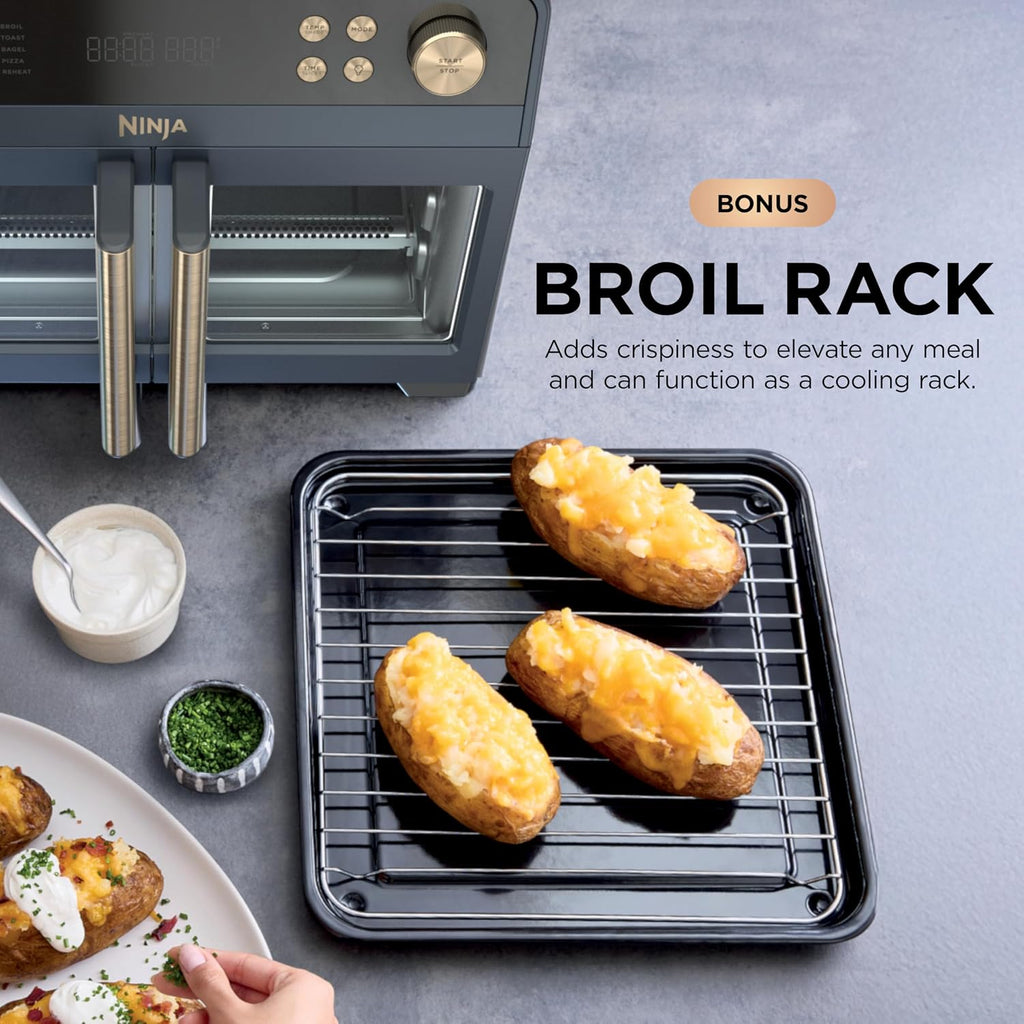 Ninja | French Door Premier Air fry Oven | 10-in-1 functions | 20.3-qt capacity | 5-qt Air Fry Basket, Sheet Pan, Wire Rack, Broil Rack | PFAS-free, Dishwasher-Safe Accessories | Cyberspace | FO101BL