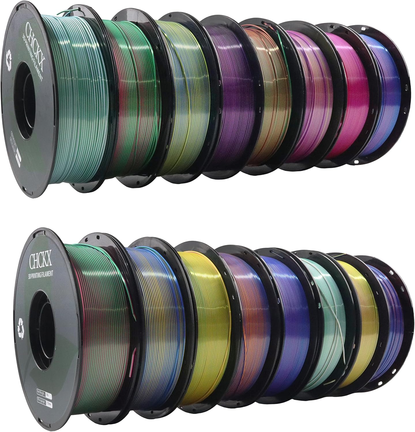 16 Pack PLA Filament Bundle, Silk Tricolor PLA Filament 16 Rolls, 1kg Spool(2.2lbs)，1.75 mm, Dimensional Accuracy +/- 0.02mm, 16 Different Triple Colors