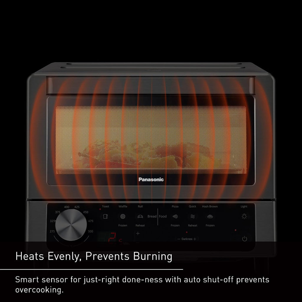 Panasonic FlashXpress Toaster Oven Countertop, Compact 4 Slice Toaster Oven w/Double Infrared Heating, PFAS-free, 6 Auto Cook Options & Precise Temperature Control, 1300W - NB-G200P (Stainless Steel)
