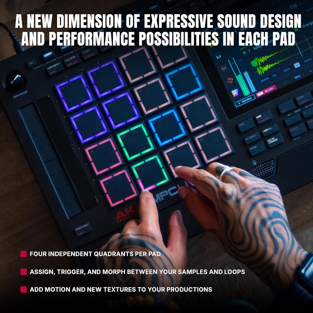 Akai Professional MPC Live III Standalone Portable Music Production Center with MPCe Pads, Sequencer, Touchscreen, Mic, Stereo Monitors, Audio Interface, Wi-Fi, Bluetooth, Battery, Touchstrip