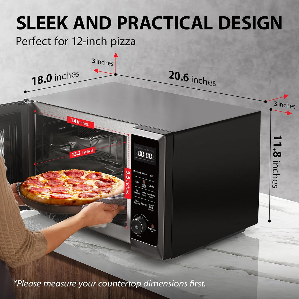 TOSHIBA Air Fryer Combo 8-in-1 Countertop Microwave Oven, with Convection, Broil, Odor Removal Mode, 12.4' Position Memory Turntable, Child-Lock, 1.0 Cu.ft, Black Stainless Steel, ML2-EC10SA(BS)