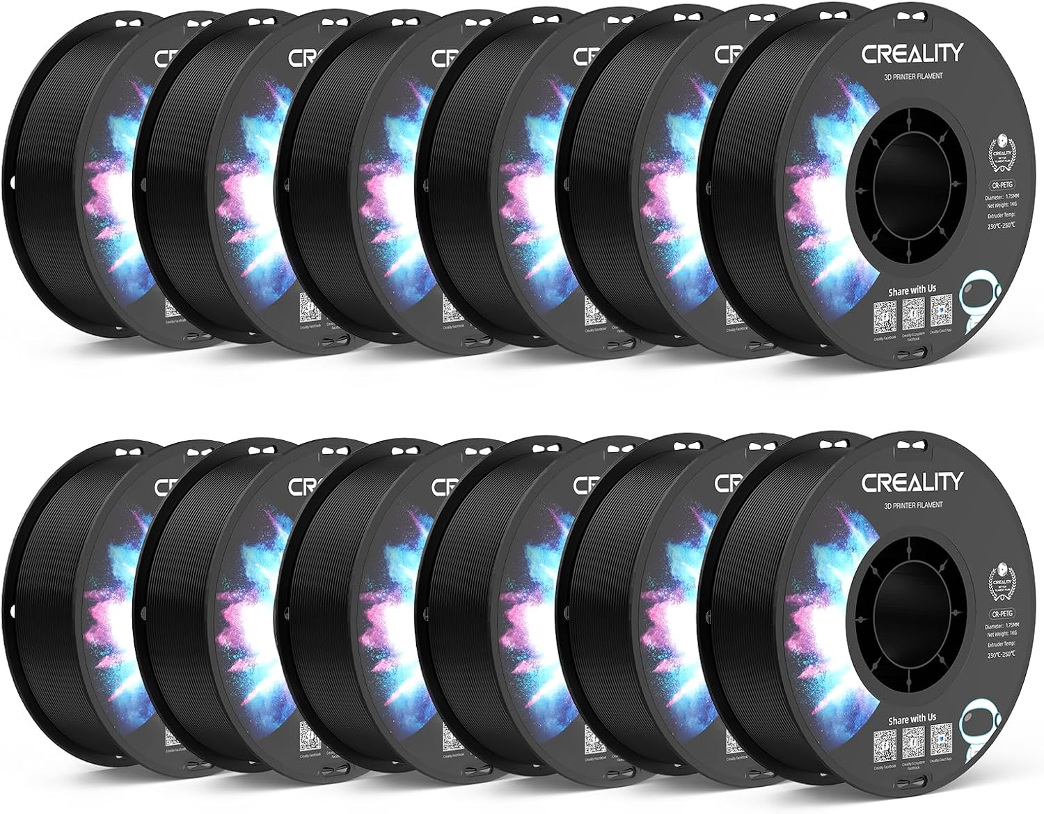 Creality PETG Filament 1.75 3D Printer Filament:Excellent Toughness High Precision Dimensional Accuracy +/- 0.02 mm, 12kg Spool(26 lbs) Fits for Most FDM 3D Printers,Black