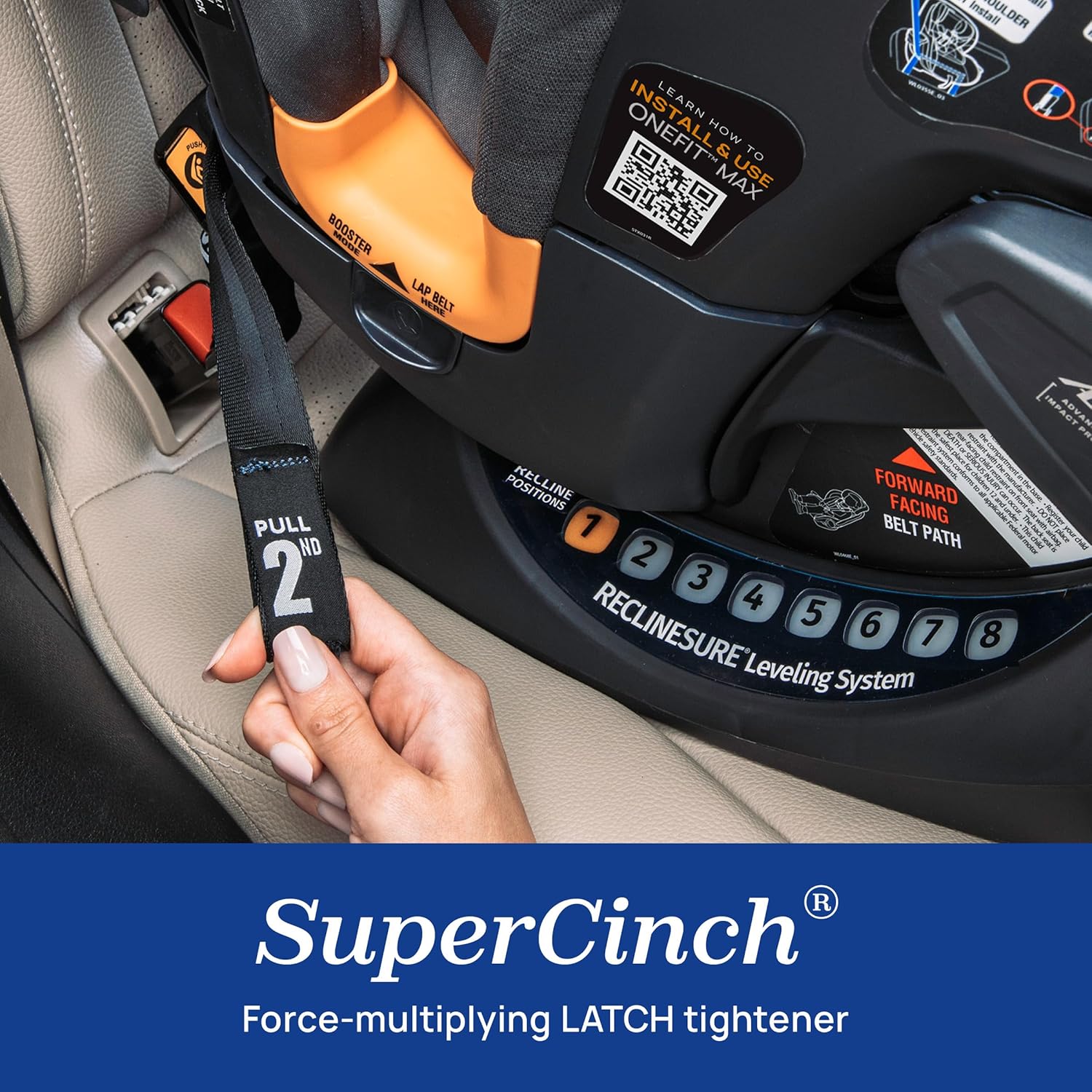 Chicco OneFit Max ClearTex All-in-One Car Seat with LeverLock Installation, Slim Design, Convertible Car Seat, Seat for Infants and Children 5-100 lbs, Ash/Grey