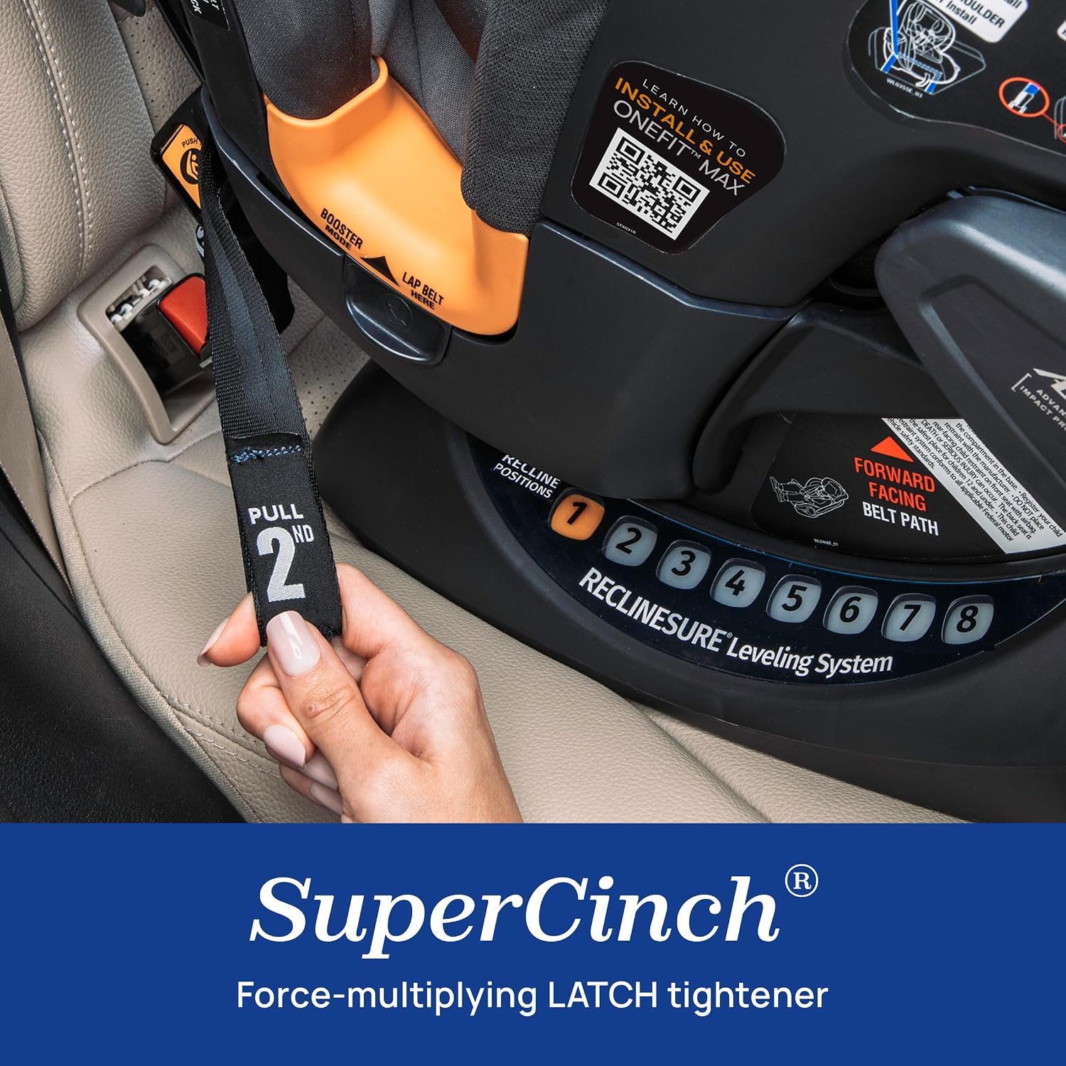 Chicco OneFit Max ClearTex All-in-One Car Seat with LeverLock Installation, Slim Design, Convertible Car Seat, Seat for Infants and Children 5-100 lbs, Energy/Black