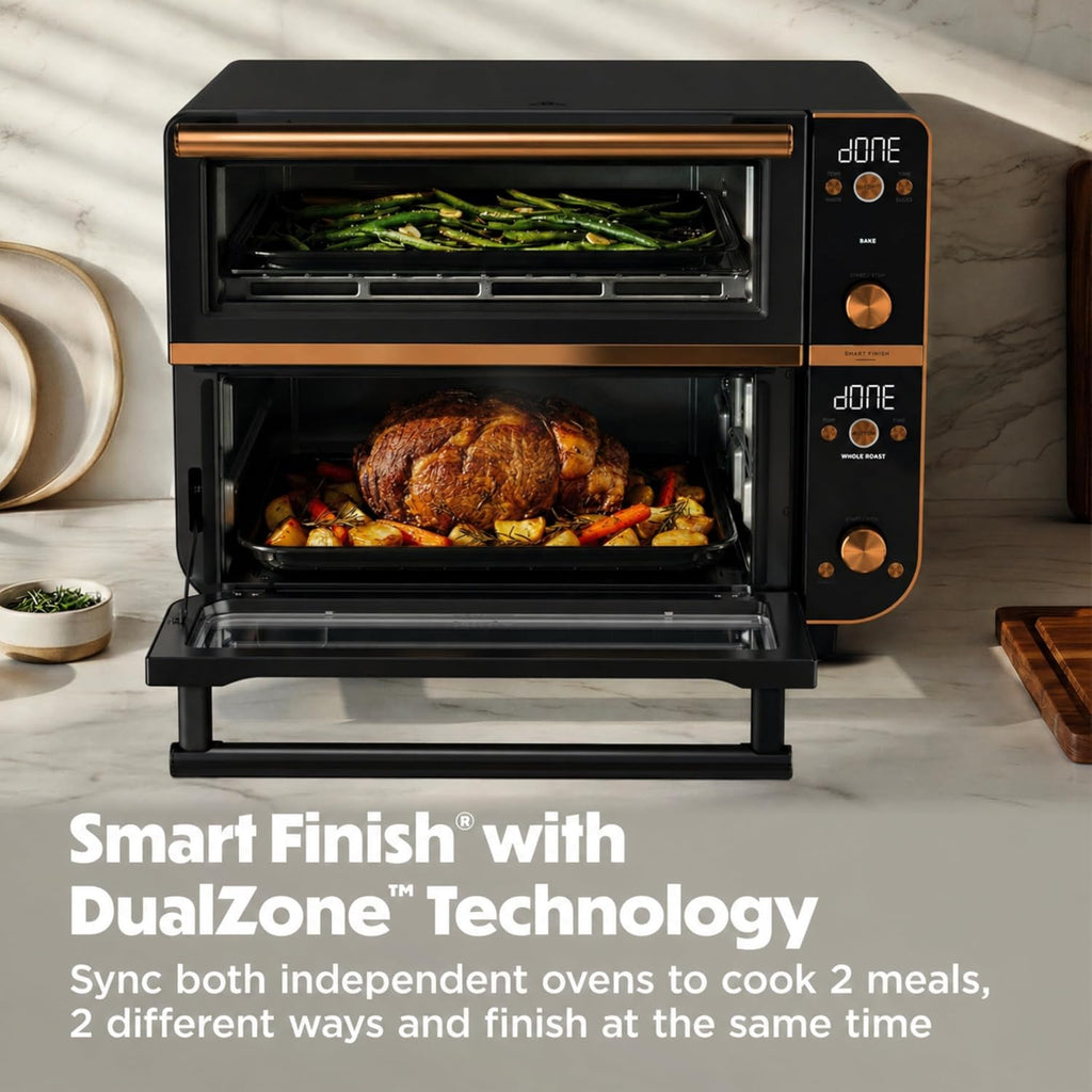 Ninja Double Oven Pro Smart XL Countertop Oven & Air Fryer | 30.2 Qt Capacity |12-in-1 Versatility with Smart Finish & DualZone Tech to Cook 2 Meals at Once | Fit up to 4.5lb Chicken | Onyx | DCT801BK