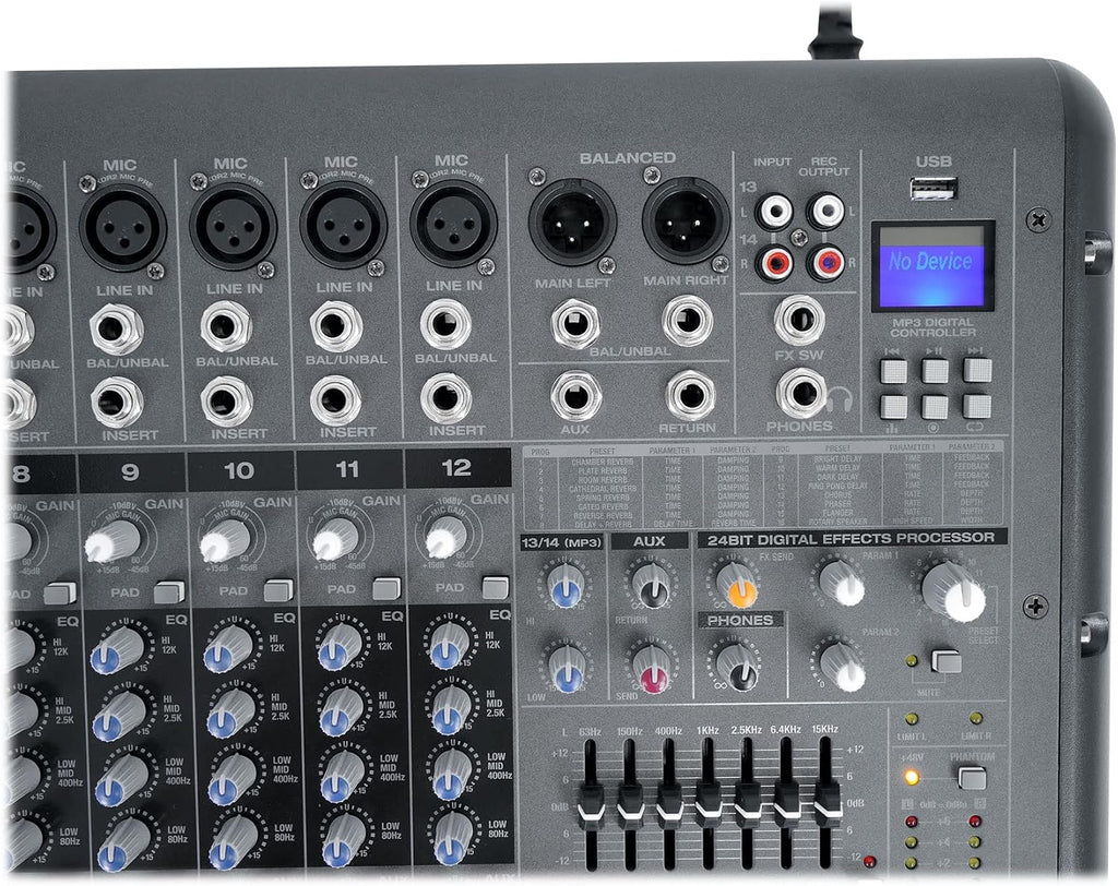 Rockville Bundle: RPM1470 14 Channel 6000w Powered Mixer w/USB, Effects/14 XDR2 Mic Pres Bundle with BP-MIX2621 Padded Mixer Bag Semi Rigid, Interior Straps 26'x21'x 8.5' (2 Items)