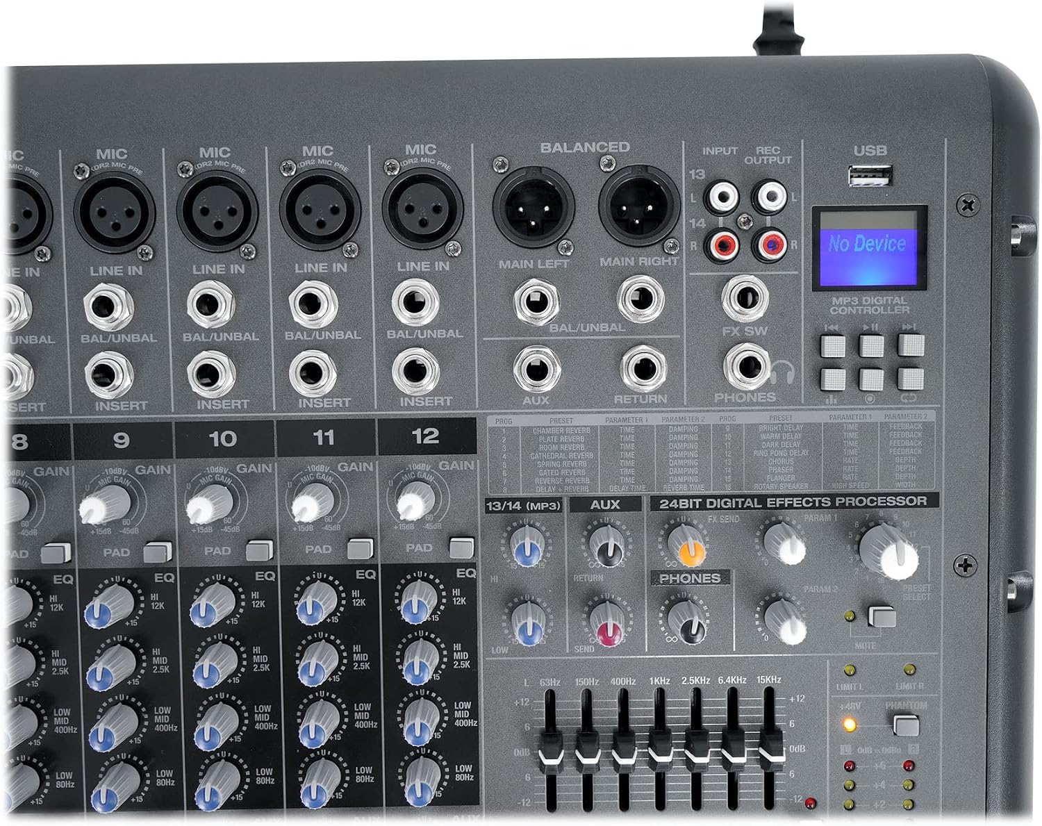 Rockville Bundle: RPM1470 14 Channel 6000w Powered Mixer w/USB, Effects/14 XDR2 Mic Pres Bundle with BP-MIX2621 Padded Mixer Bag Semi Rigid, Interior Straps 26'x21'x 8.5' (2 Items)