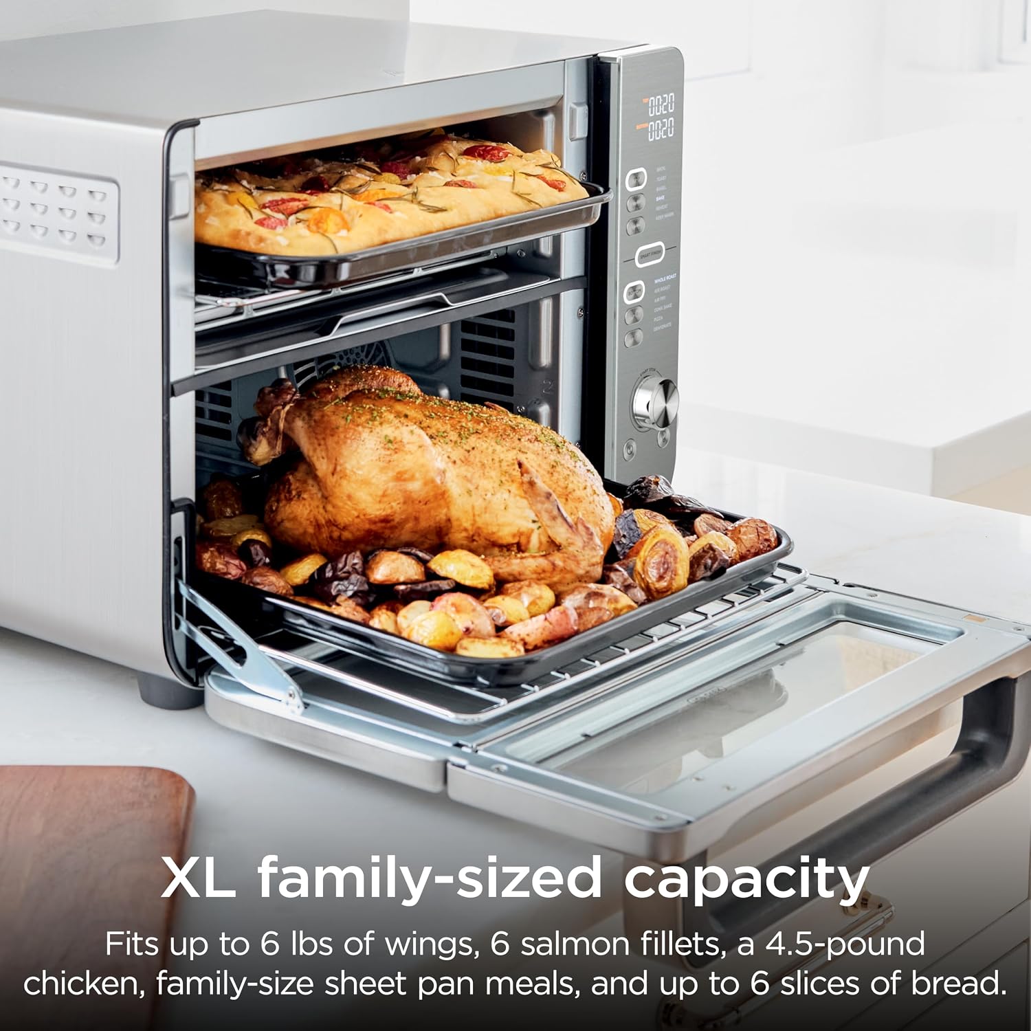 Ninja Air Fryer Toaster Oven Combo | Double Stack XL | 12-in-1 | Fits 4.5 lb Chicken & 6lbs of Wings | Smart Finish Cook 2 Different Meals at Same Time | Countertop Oven | Stainless Steel | DCT601