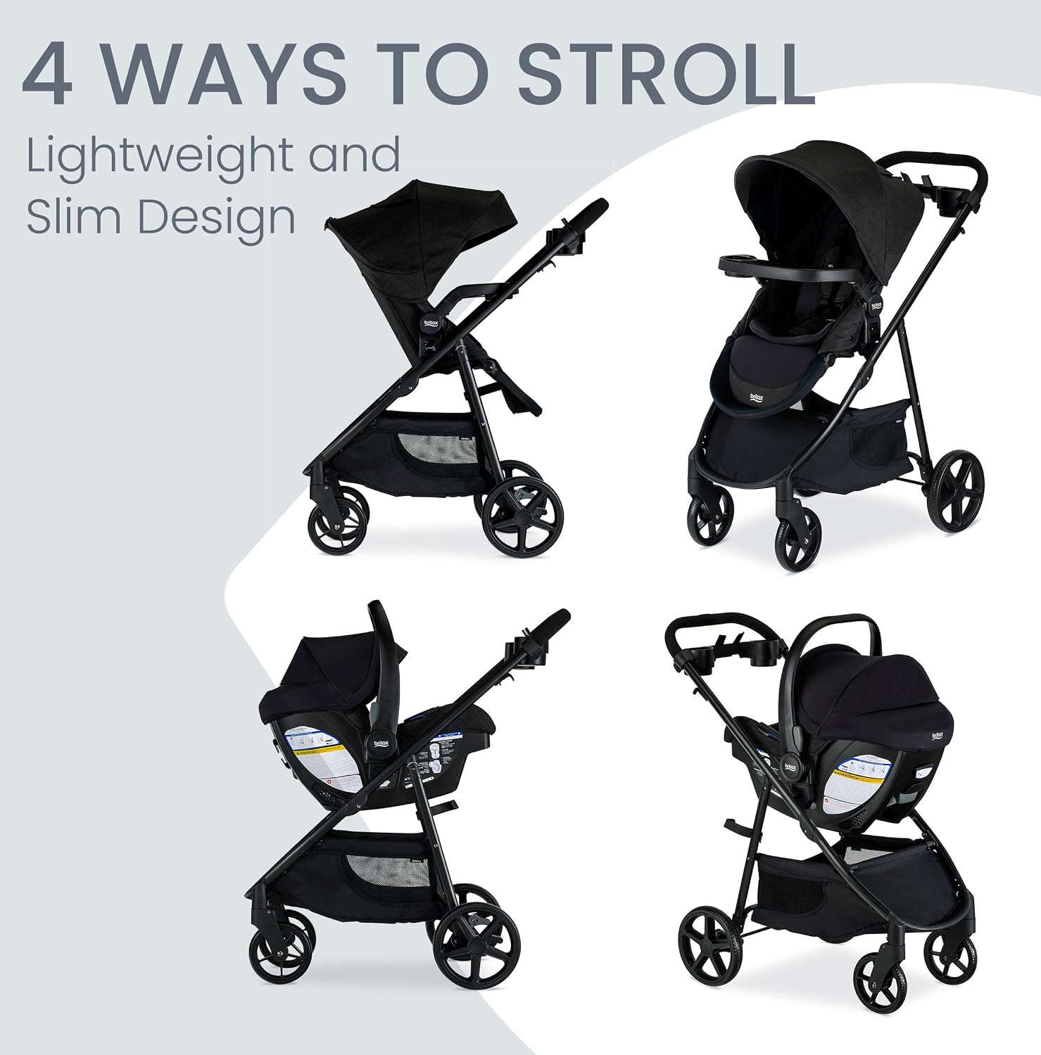 Britax Willow Brook S+ Travel System, Infant Car Seat Stroller Combo with Willow S Infant Car Seat, Alpine Base, and Brook+ Stroller; ClickTight Technology, SafeWash Insert and Cover — Raven Black
