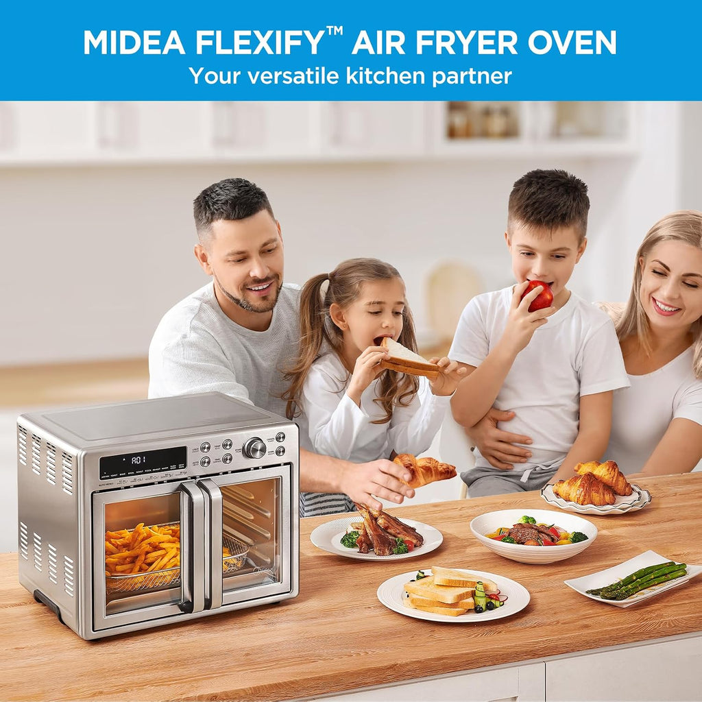 Midea Flexify Classic French Door Toaster Oven Air Fryer Combo, 10-in-1 Large Capacity 26.4 QT Countertop Oven, 25% Faster Cooking and 90% Less Oil, Stainless Steel