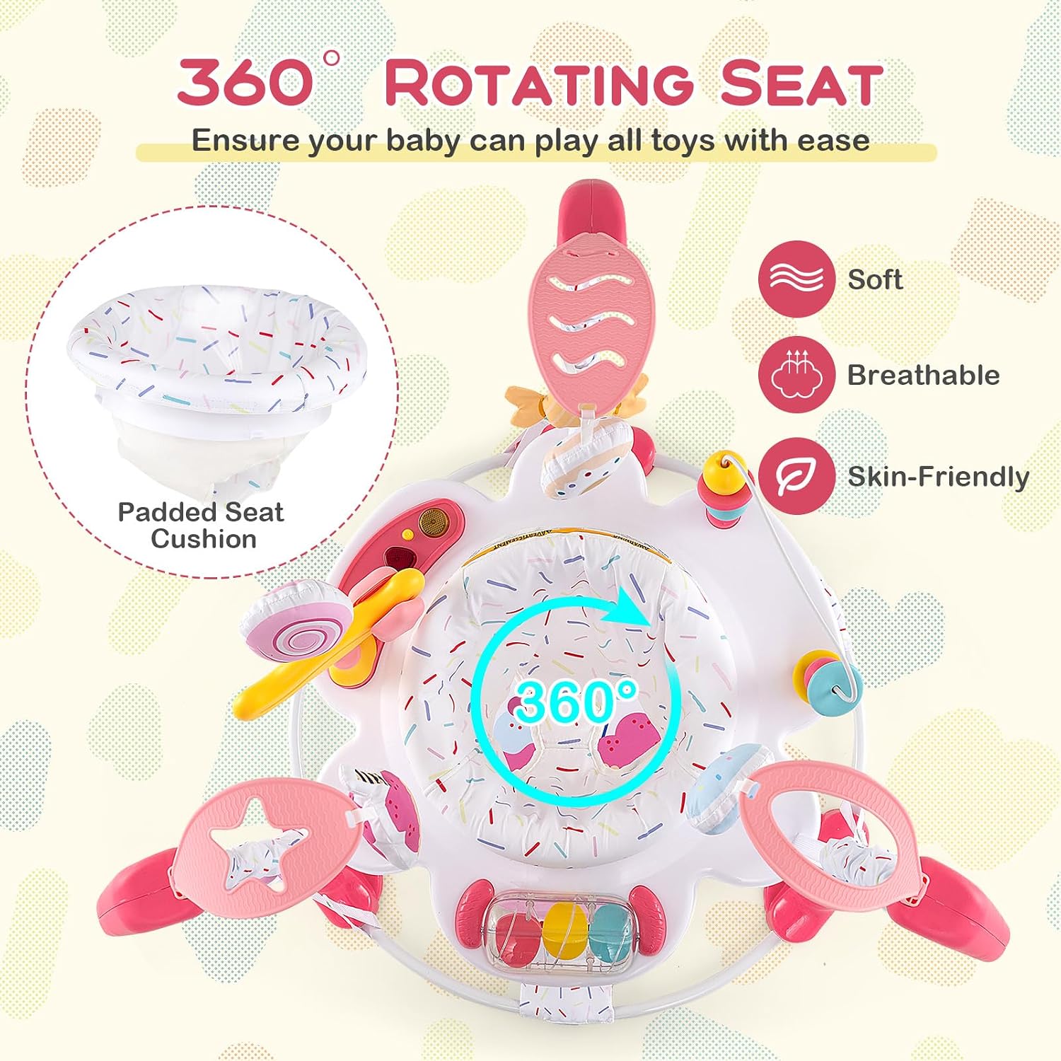 BABY JOY Baby Jumpers and Bouncers, Infant Activity Center with Music Lights Sounds, 360° Rotating Seat and 3 Adjustable Heights, Baby Play and Learning Center for 6-12 Months