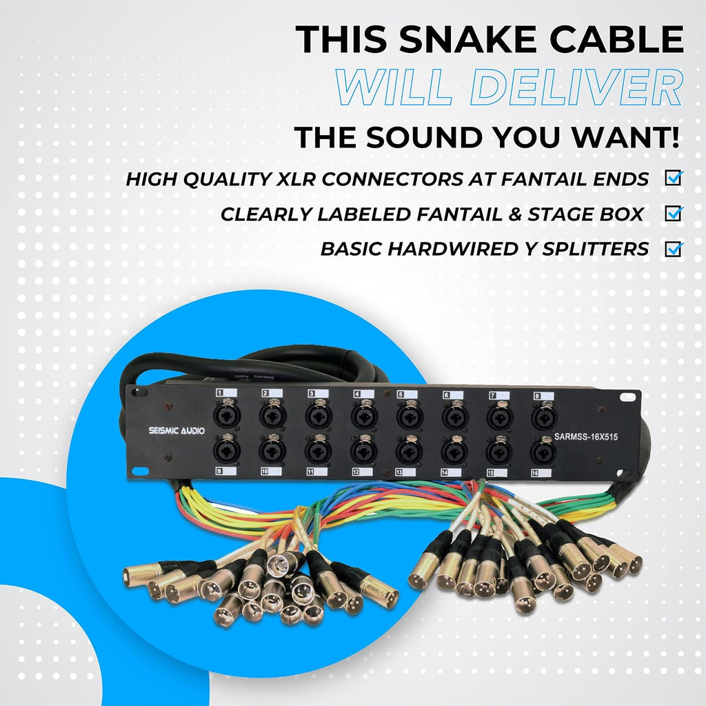 Seismic Audio SARMSS-16x515 Rack Mount 16 Channel XLR TRS Combo Splitter Snake Cable - 5' & 15' XLR trunks