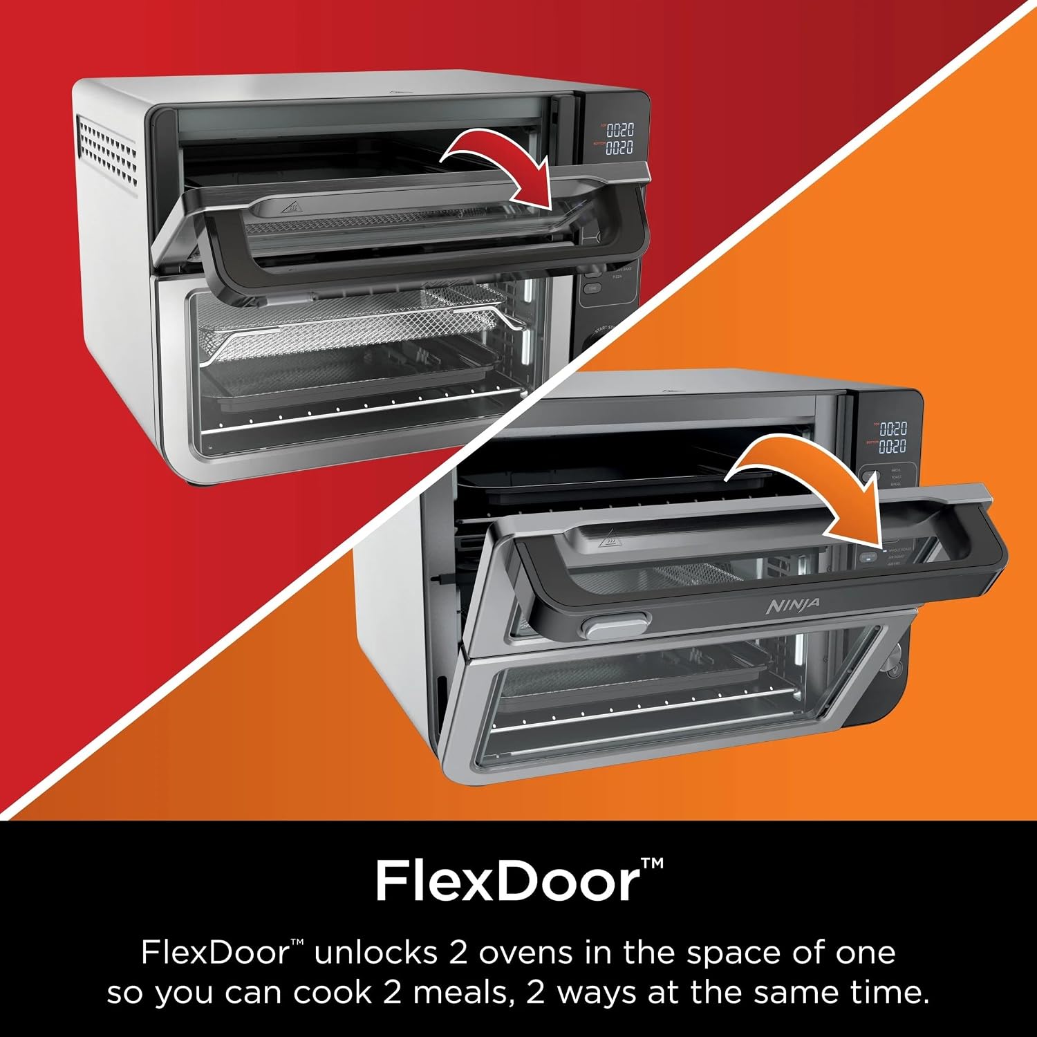 Ninja DCT400 10-in-1 Double Oven with FlexDoor, FlavorSeal & Smart Finish, Rapid Top Convection and Air Fry Bottom, Bake, Broil, Air Roast, Toast, Air Fry, Pizza and More, Stainless Steel (Renewed)