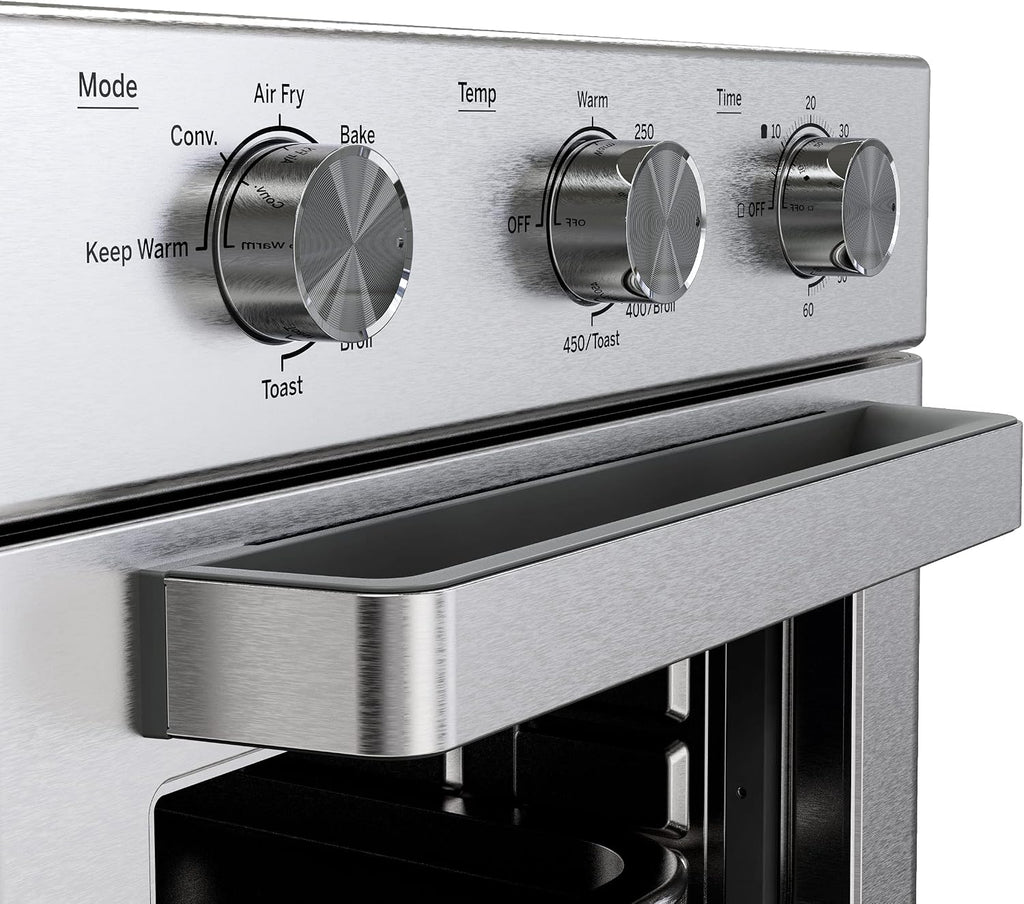 GE Mechanical Air Fryer Toaster Oven + Accessory Set | Convection Toaster with 7 Cook Modes | Large Capacity Oven - Fits 12' Pizza | Countertop Kitchen Essentials | Stainless Steel