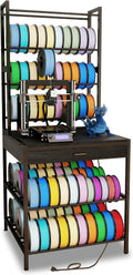 KirKical 3D Printer Stand with Filaments Storage, Large Capacity Heavy Duty Filament Storage Rack with Drawer for PLA/ABS/TPU, 3D Printer Filament Table with Power Outlet for Home Studio Office, Black