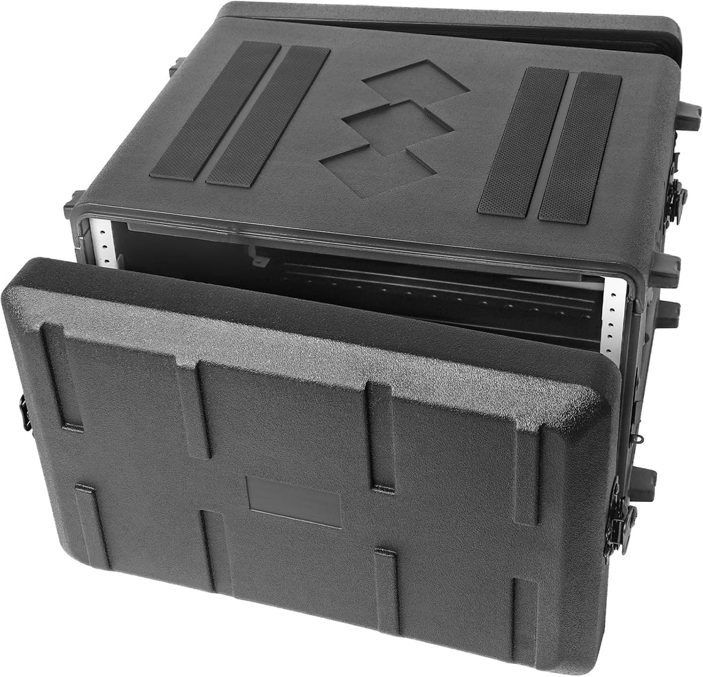 Diandian 6U Rack Case Shallow 16' Depth, 19' Rackmount Flight Case, Watertight Dust-Proof, Shock Mount for Amplifier, Pro Audio, DJ Mixer, Effects with Microphone Compartments