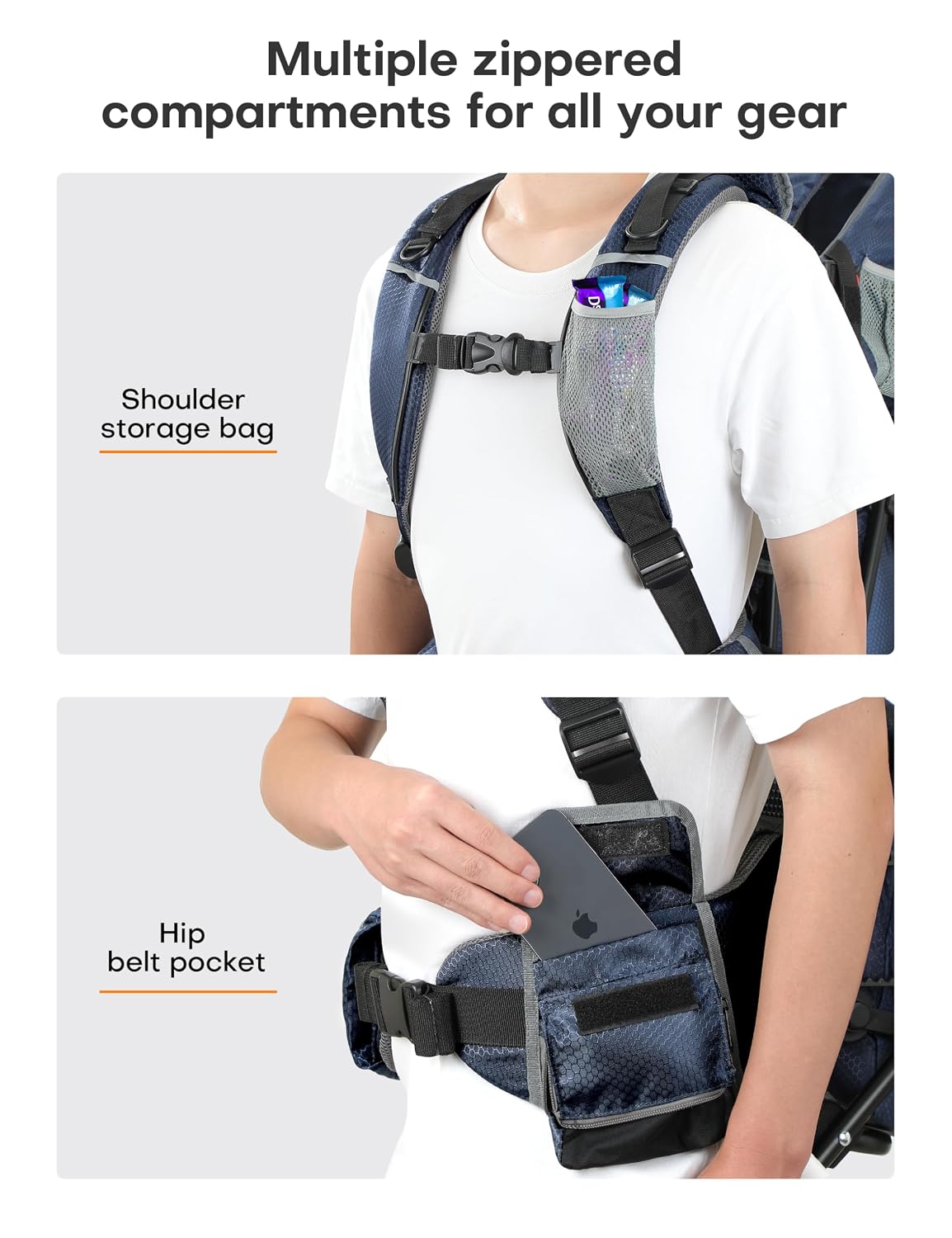 besrey Baby Backpack Carrier, Toddler Hiking Backpack with Safety 3-Height Seat, Adjustable Straps&Waist Belt, Foldable Frame Lightweight Large Capacity Child Carrier for Hiking (Blue)