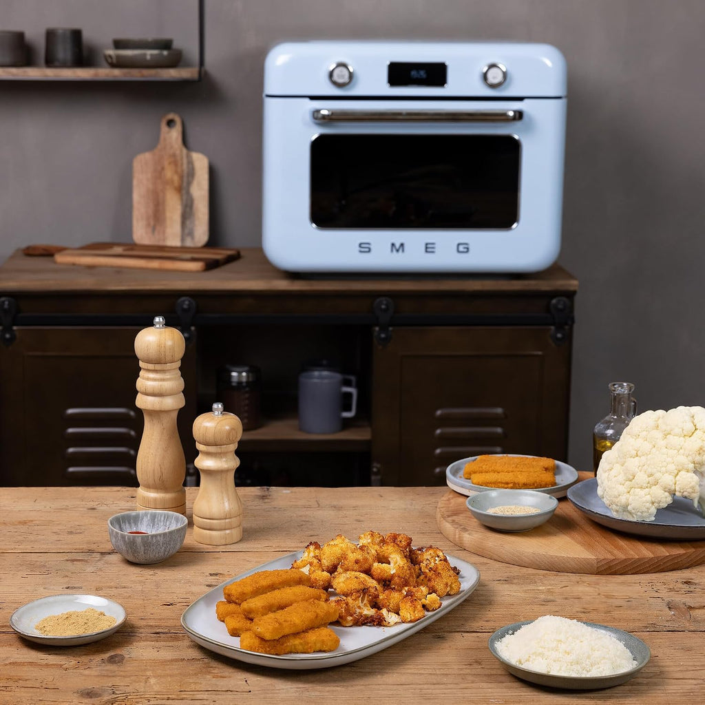 SMEG COF01Countertop Combi Oven - Multi-Function Grill, Air Fry, Steam, Bake, Convection, Defrost, and Warm, 10 Cooking Functions - Made In Italy (Pastel Blue)