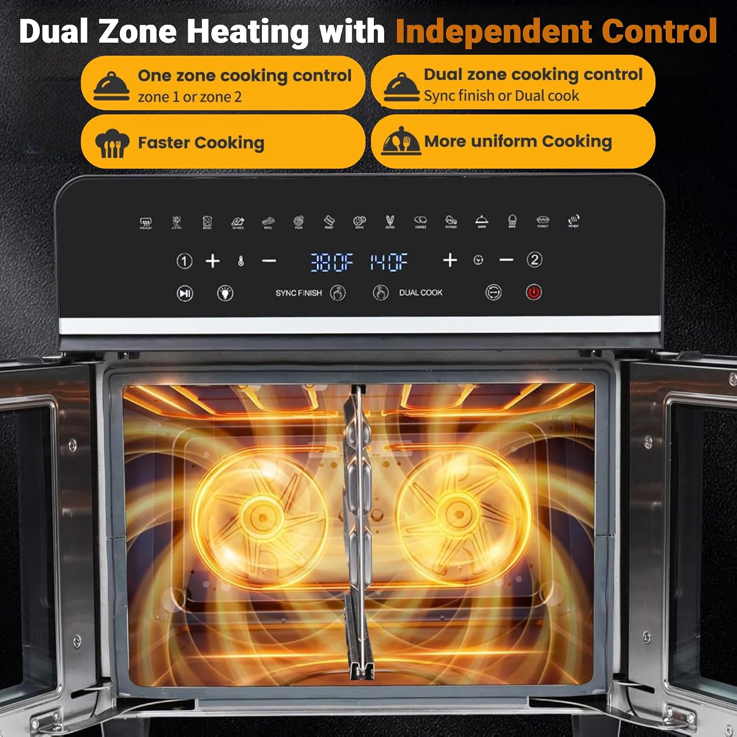 24Qt Large Air Fryer Toaster Oven Combo - Double Door Airfryer, 15 Cooking Function Touchscreen Dual Zone Independent Control Electric Oven, Stainless Steel Air Fryers Oven w 13 Accessories & Cookbook