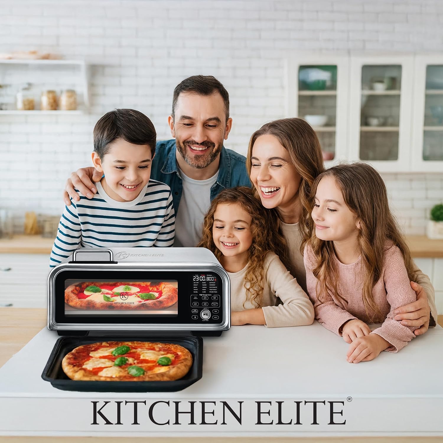 Kitchen Elite 15 in 1 Digital Toaster Oven Air Fryer Combo with Touch Panel and 12 Inch Pizza Capacity, Stainless Steel, Silver