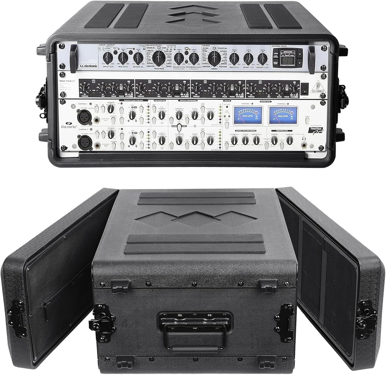 Diandian 4U Rack Case Shallow 16' Depth, 19' Rackmount Flight Case, Watertight Dust-Proof, Shock Mount for Amplifier, Pro Audio, DJ Mixer, Effects with Microphone Compartments