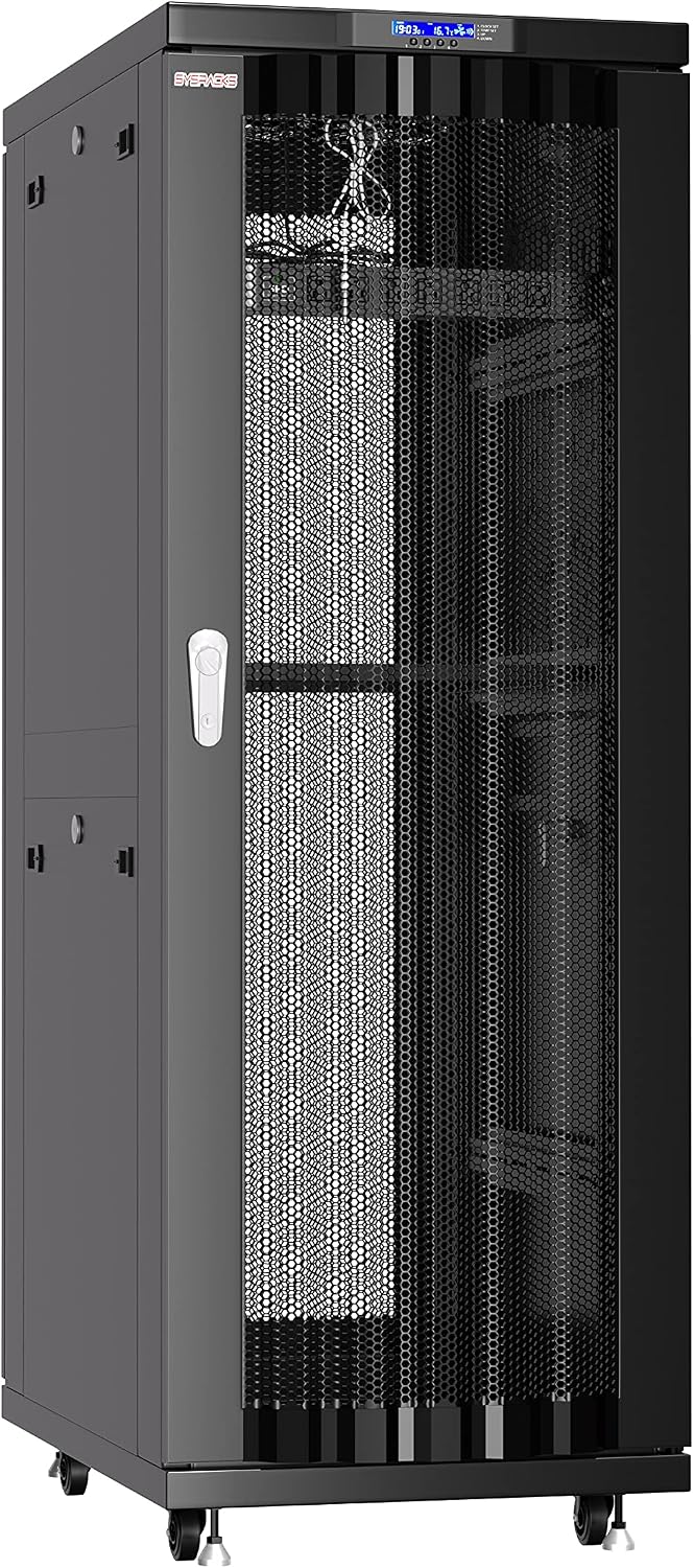 Sysracks 32U Server Rack Cabinet, 39' Deep 19' Floor Standing Enclosed Network Rack for Home Lab, NAS, UPS & AV Gear, Vented Doors, 4 Fans, PDU, Shelf, 1600 lb Capacity