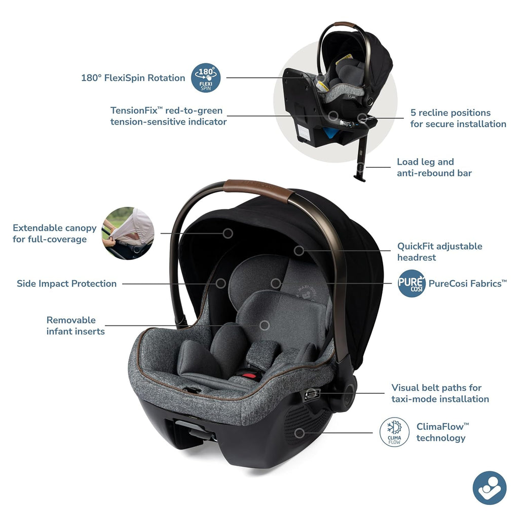 Maxi-Cosi Peri 180 Rotating Infant Car Seat, Baby Car Seat Rotating Carseat, Swivel Car Seat, Onyx Wonder