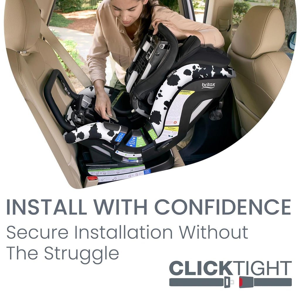 Britax Poplar S Convertible Car Seat, 2-in-1 Car Seat Extended Rear Facing, 17' Slim Car Seat Design with Fast & Easy ClickTight Installation, Anti-Rebound Bar & SafeWash Fabrics — Cowmooflage