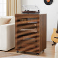 LEVNARY 5-Tier AV Media Cabinet with Grille Door & Adjustable Shelves, Modern Wooden Stereo Rack with Cable Management & Wheels, Audio Video Stand for Living Gaming Room Recording Studio (Walnut)
