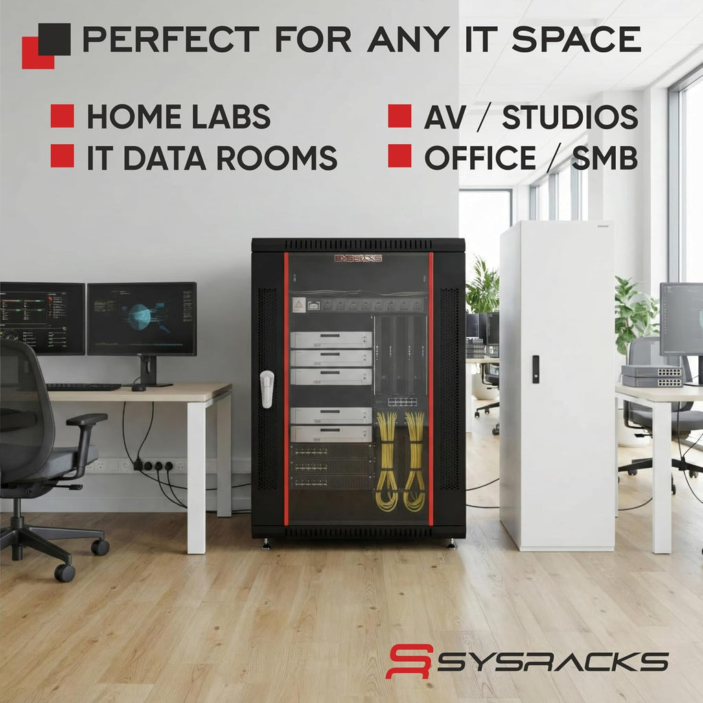 18U Wall Mount Server Rack Cabinet – 19' Network Rack Enclosure, 24' Deep Data Rack Cabinet with Fan, PDU & 2 Shelves for IT Equipment, Switches and Patch Panel