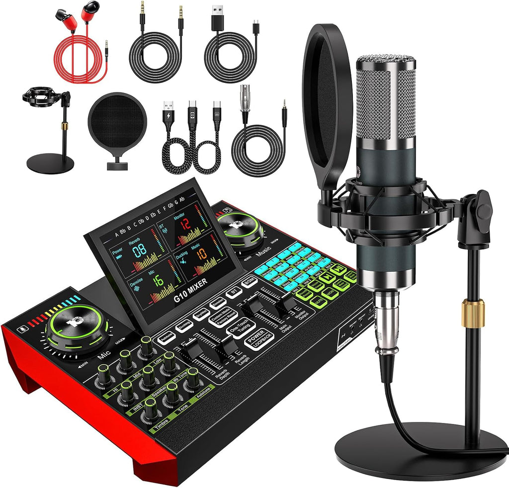 neculogy G10 Podcast Equipment Bundled with Audio Mixer Integrated Podcast Production Studio, Equipped with P15 Microphone, Used for Live Streaming, Podcast Recording PC,YouTube Recording
