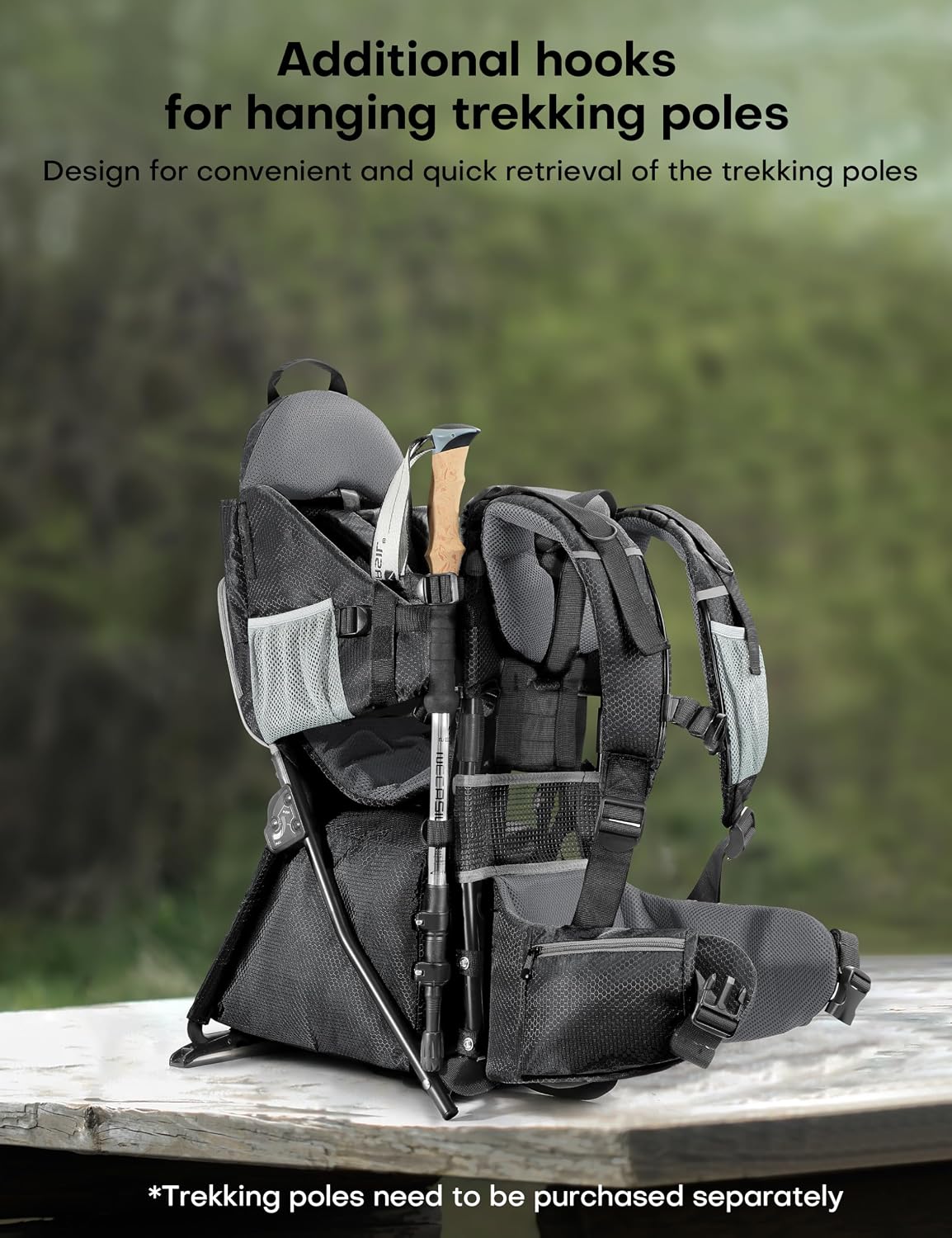 besrey Baby Backpack Carrier, Toddler Hiking Backpack with Safety 3-Height Seat, Adjustable Straps&Waist Belt, Foldable Frame Lightweight Large Capacity Child Carrier for Hiking (Shiny Black)