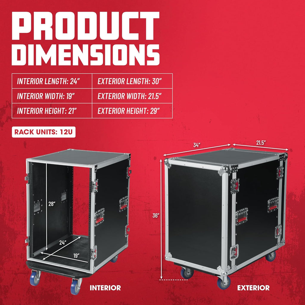 Gator Cases G-Tour Deep Audio Road Rack with Heavy-Duty Casters and Tour Grade Hardware; 24' Rackable Depth, 12U (G-Tour 12U CAST)