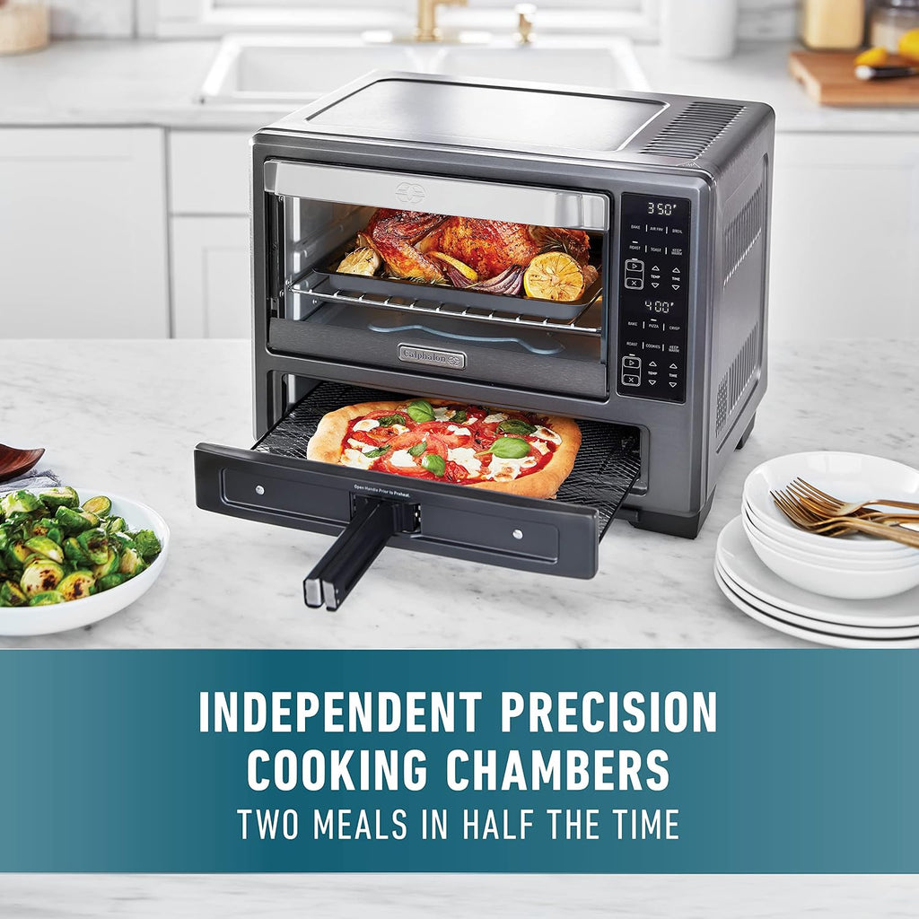 Calphalon Performance 12-in-1 Air Fry Toaster Oven with Dual Zone 12' Pizza Drawer Oven combo,Digital Precision Controls, Dark Stainless