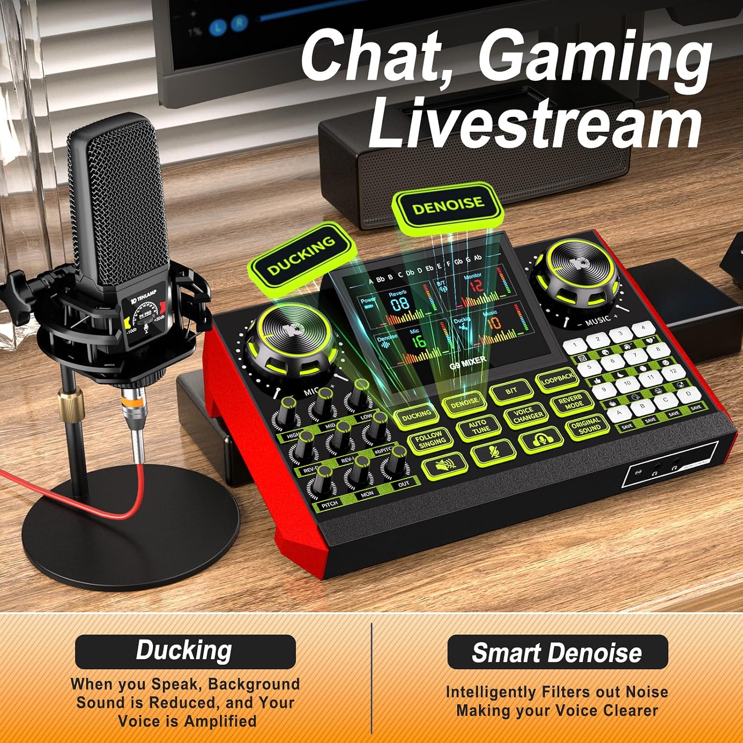 neculogy Podcast Equipment Bundle - All-in-One Audio Mixer Production Studio with 3.5mm Microphone for Live Streaming, Podcast Recording, PC, Smartphone & DJ (Model: G9-PKPRO DJ Mixer