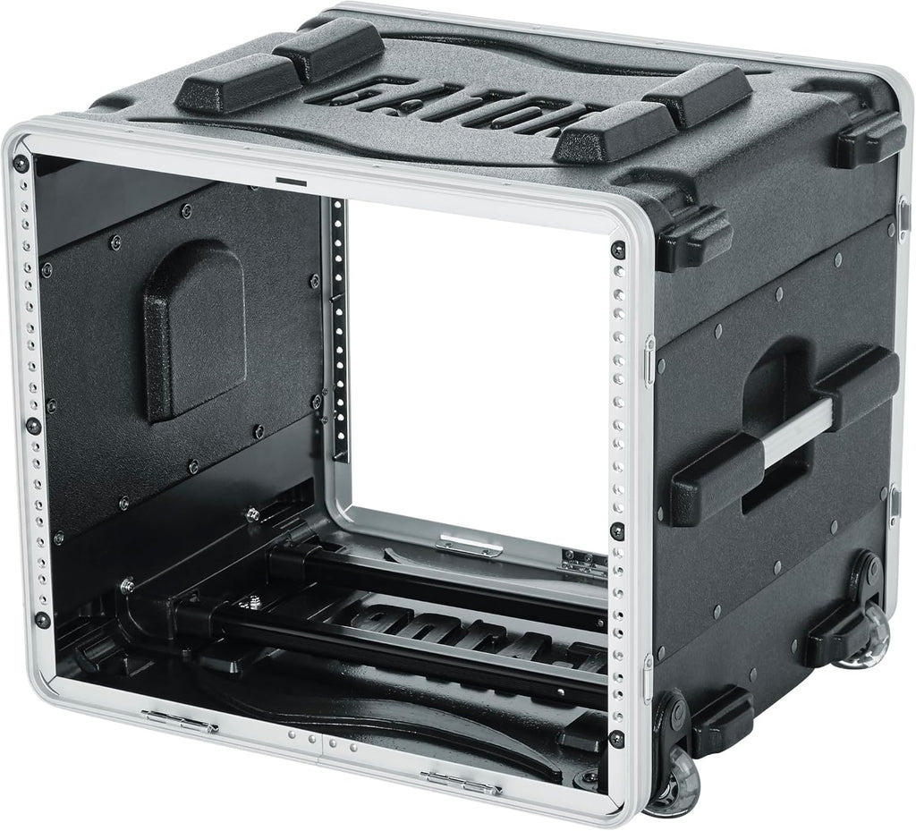 Gator Cases Lightweight Rolling 8U Rack Case with Heavy Duty Latches, Retractable Tow Handle, and Recessed Wheels, Standard 19.25' depth (GRR-8L)