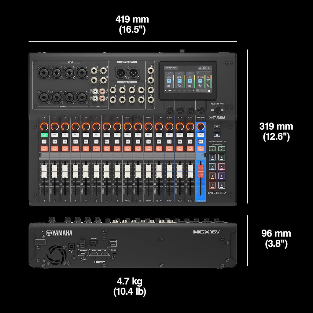 Yamaha MGX16V 22ch Digital Mixing Console, Dual USB-C Audio/Video Interface, Includes Cubase Al, WaveLab Cast LE, Basic FX Suite and Steinberg Plus Software Bundle, Black MGX16V B