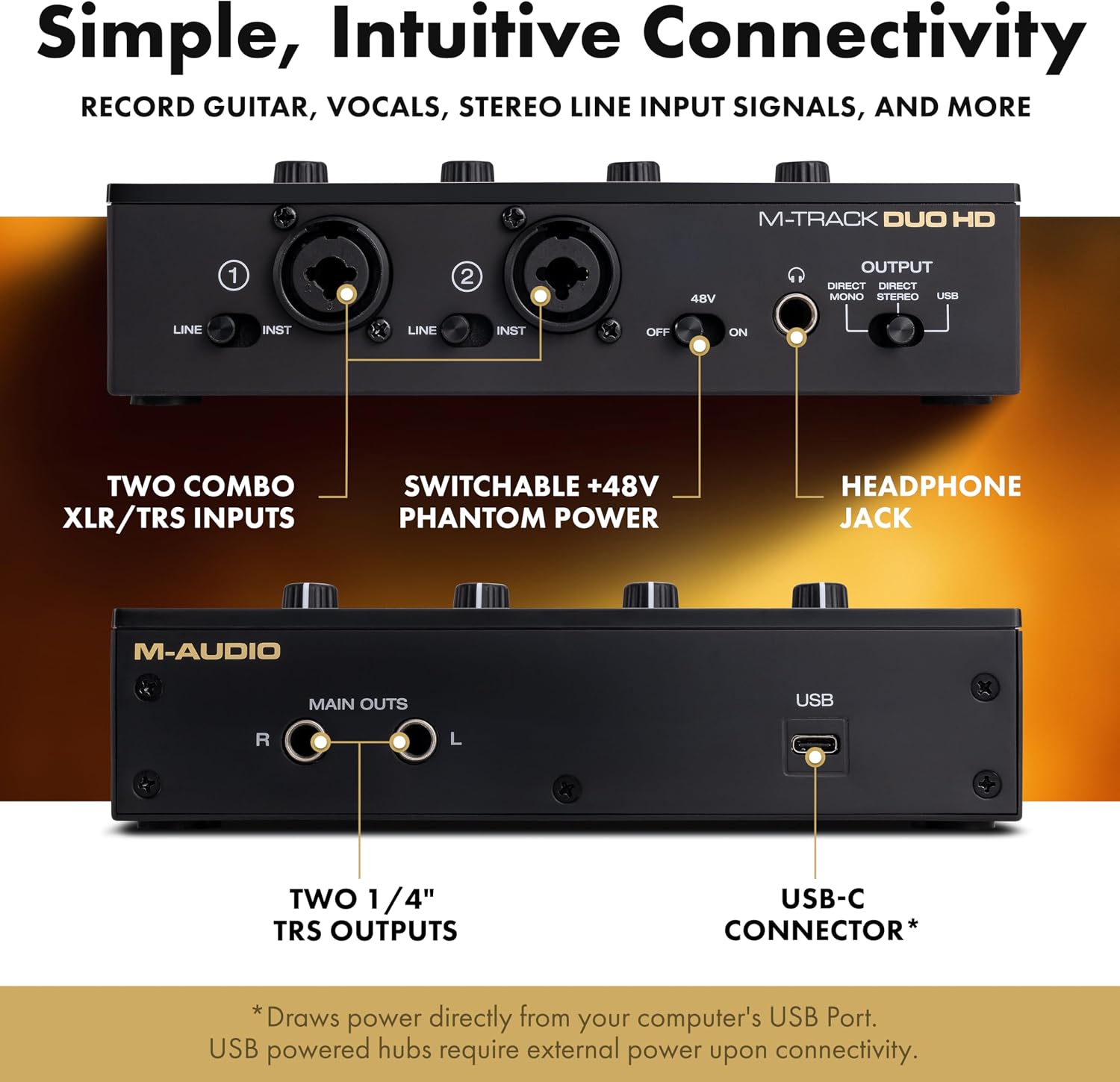 M-AUDIO M-Track Duo HD Audio Interface, M100 Condenser Microphone and HDH41 Studio Monitoring Headphones for Recording, Producers, Content Creators and Podcasters